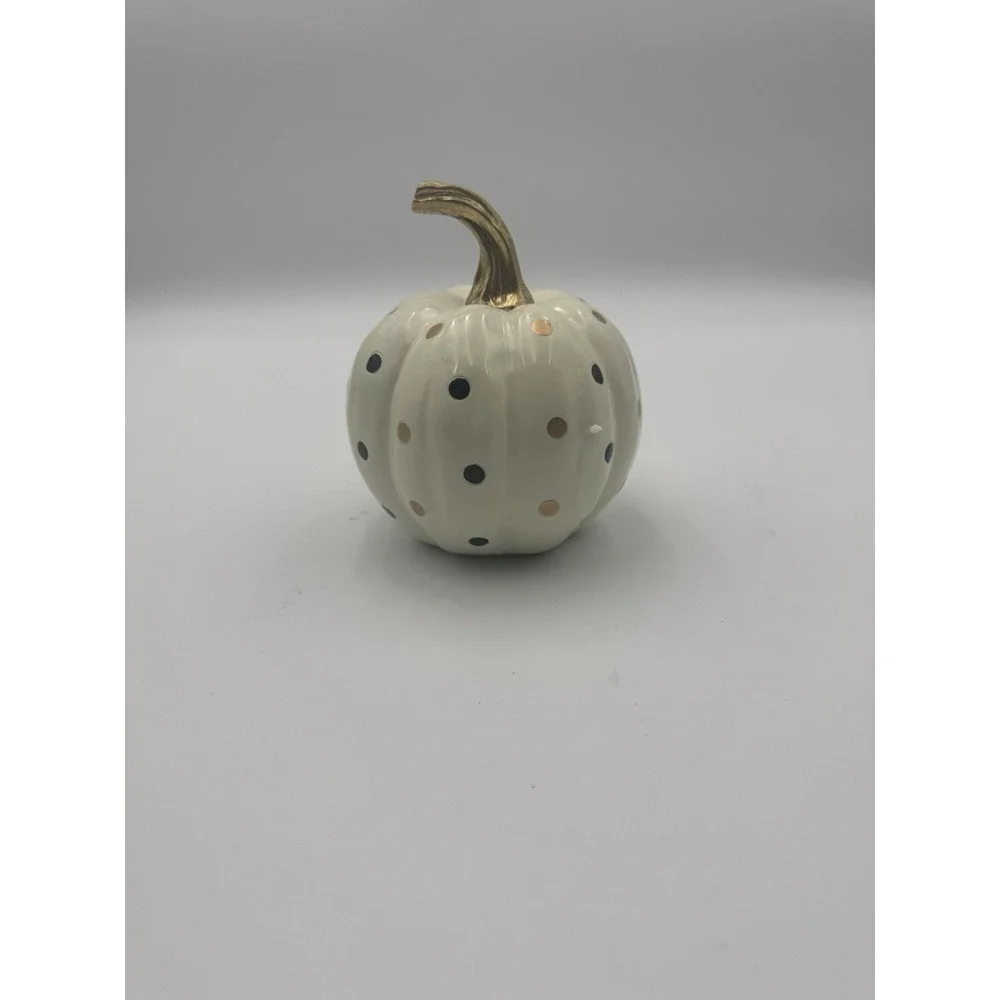 NEW MacKenzie-Childs Dotty Pumpkin Ivory Large Fall Harvest Decor NIB 35509-035